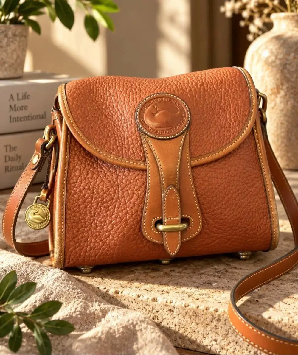 Vintage Dooney & Bourke Essex Crossbody Bag Tan All Weather Leather Made USA